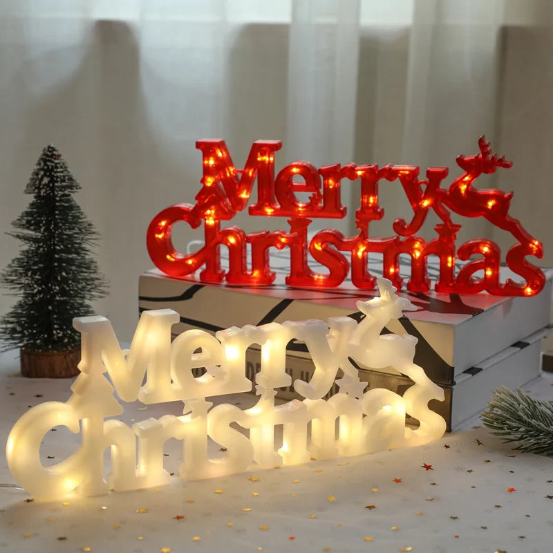 Christmas Decoration 2026 New Year Xmas Merry Christmas LED Letter Tag Light String Fairy Garland Home Decoration Christmas Noel