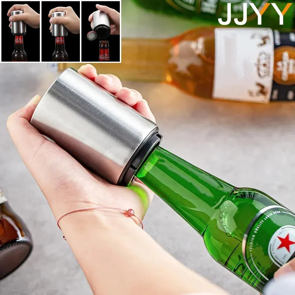 Stainless Steel Automatic Beer Bottle Opener Magnet Push Down Opener for Wine Beer Soda Caps Kitchen Tool