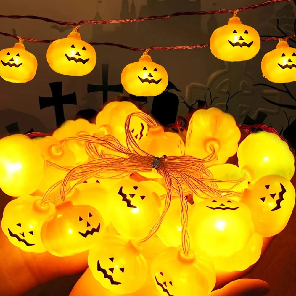 Halloween Decor Pumpkin String Lights Horror Atmosphere Decor For Home Holiday Halloween Trick Or Treat Party DIY Decor Lighting