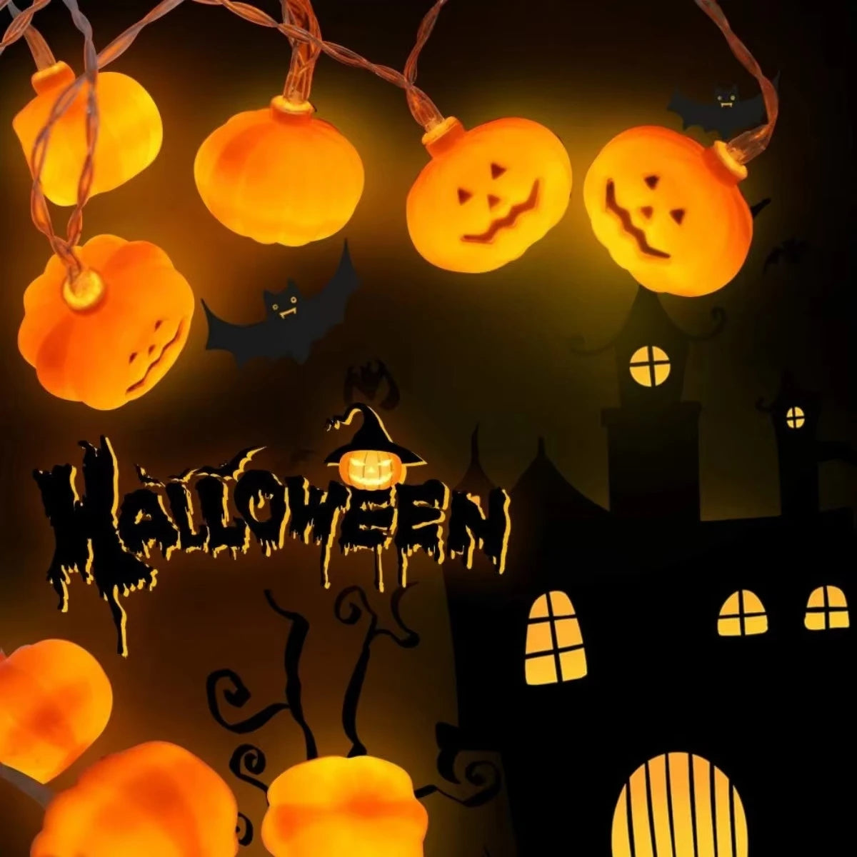 Halloween Decor Pumpkin String Lights Horror Atmosphere Decor For Home Holiday Halloween Trick Or Treat Party DIY Decor Lighting