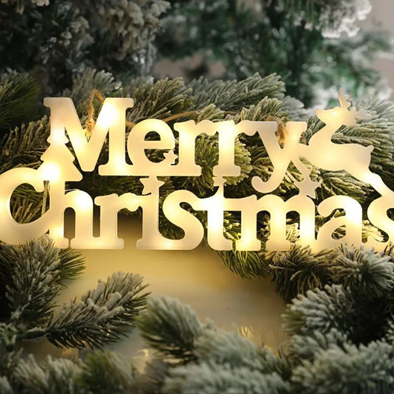 Christmas Decoration 2026 New Year Xmas Merry Christmas LED Letter Tag Light String Fairy Garland Home Decoration Christmas Noel