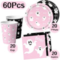 Halloween Ghost Boo Disposable Tableware Set Cute Pink Black Theme Plates Cups Napkins Girl Halloween Birthday Party Decorations