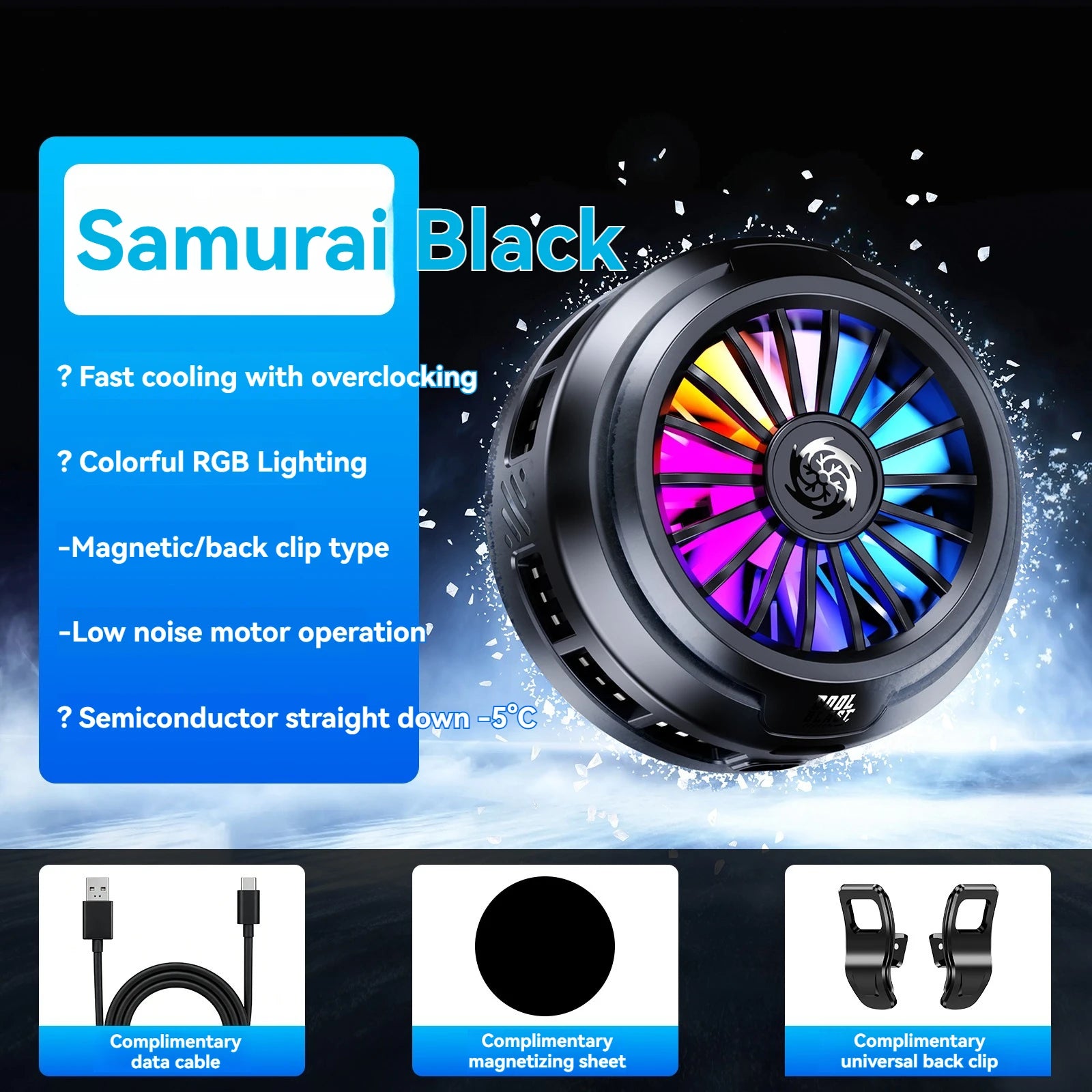 Mobile Portable Magnetic Semiconductor Phone Cooler with RGB Lights Powerful Cooling Fan for Gaming New