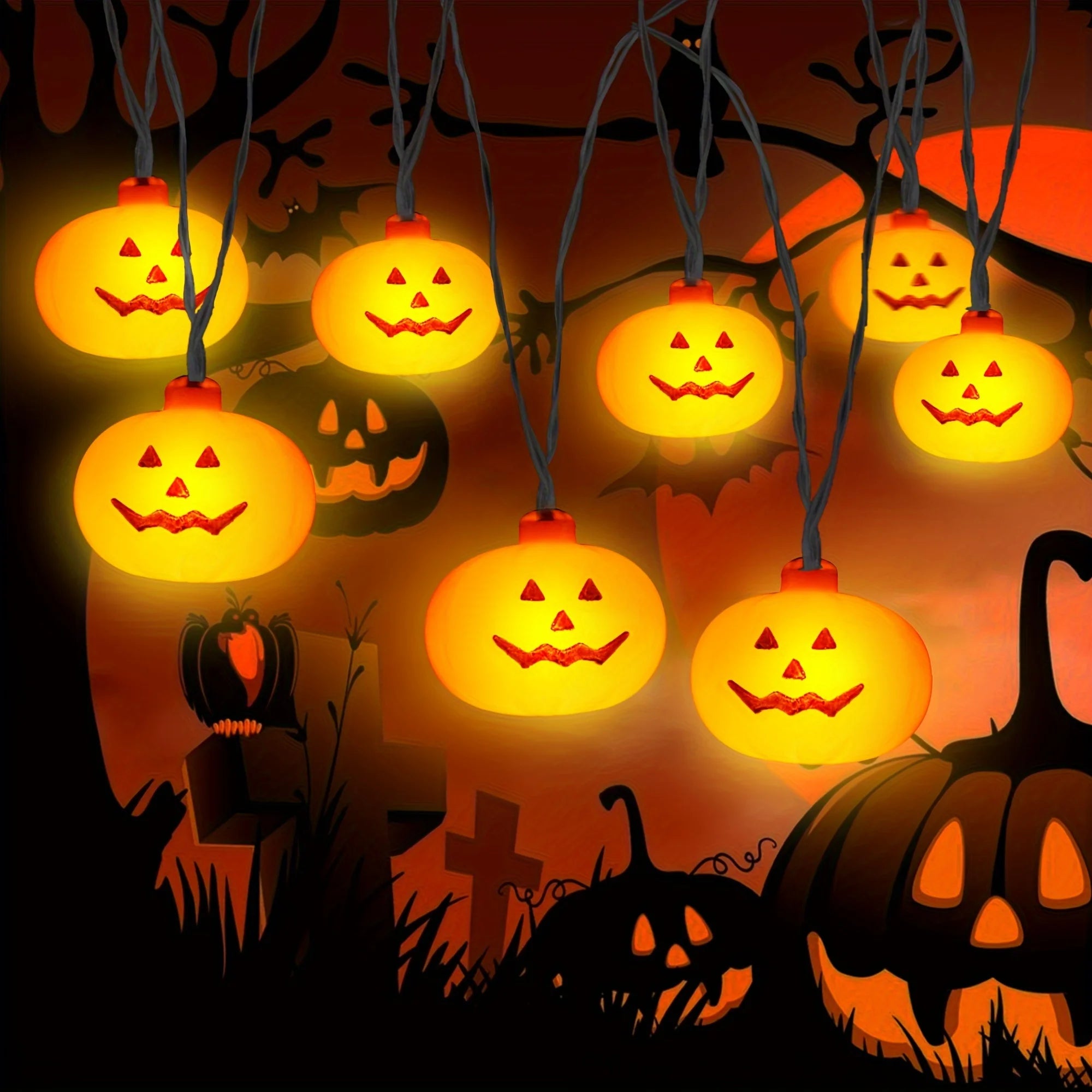 Halloween Decor Pumpkin String Lights Horror Atmosphere Decor For Home Holiday Halloween Trick Or Treat Party DIY Decor Lighting