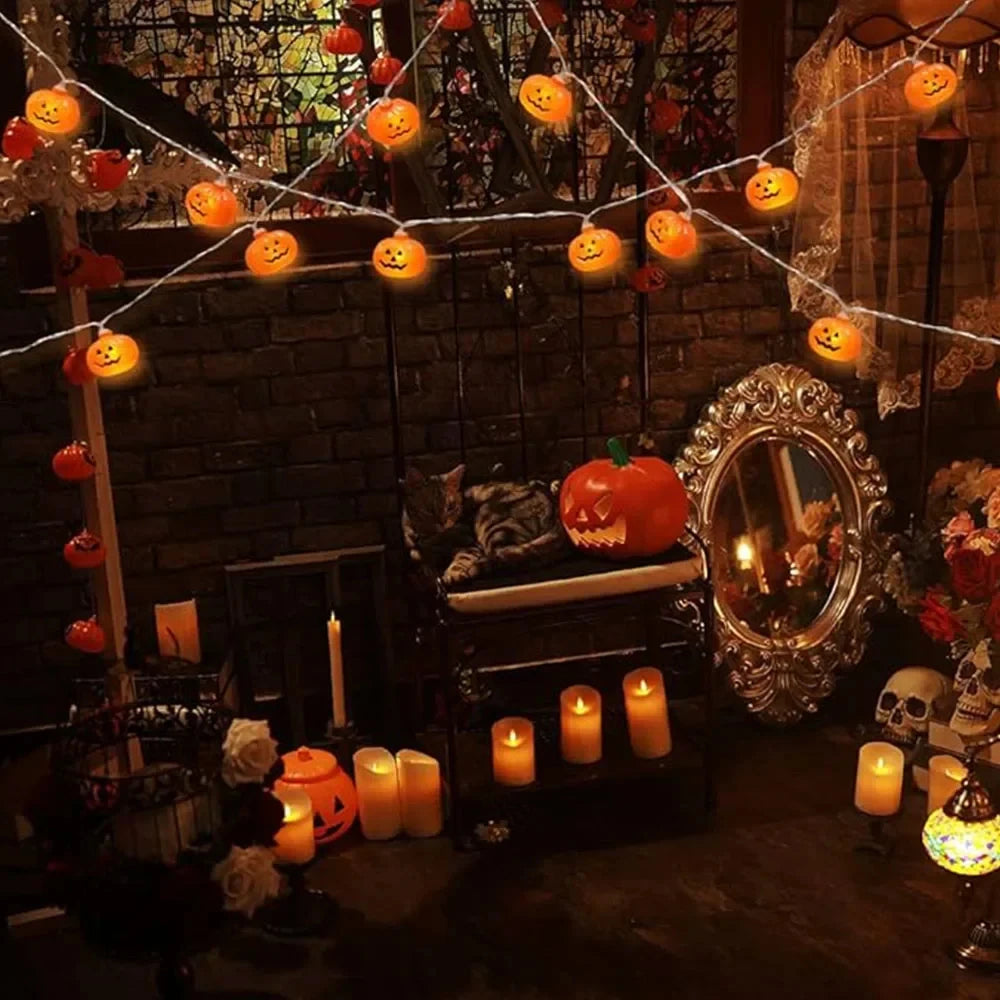 Halloween Decor Pumpkin String Lights Horror Atmosphere Decor For Home Holiday Halloween Trick Or Treat Party DIY Decor Lighting