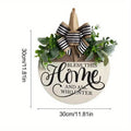 Round Flower Wreath Wooden Welcome Hanging Ornament For Front Door Outdoor Fall Decor Welcome Bow Knot Christmas Decoration