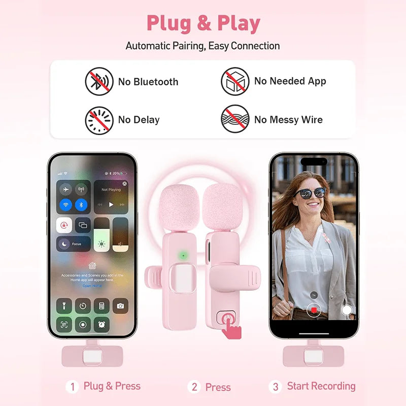 Wireless Lavalier Microphone for iPhone 17/16/15/Android with Noise Reduction USB C Mini Microphone for Vlog YouTube Recording,