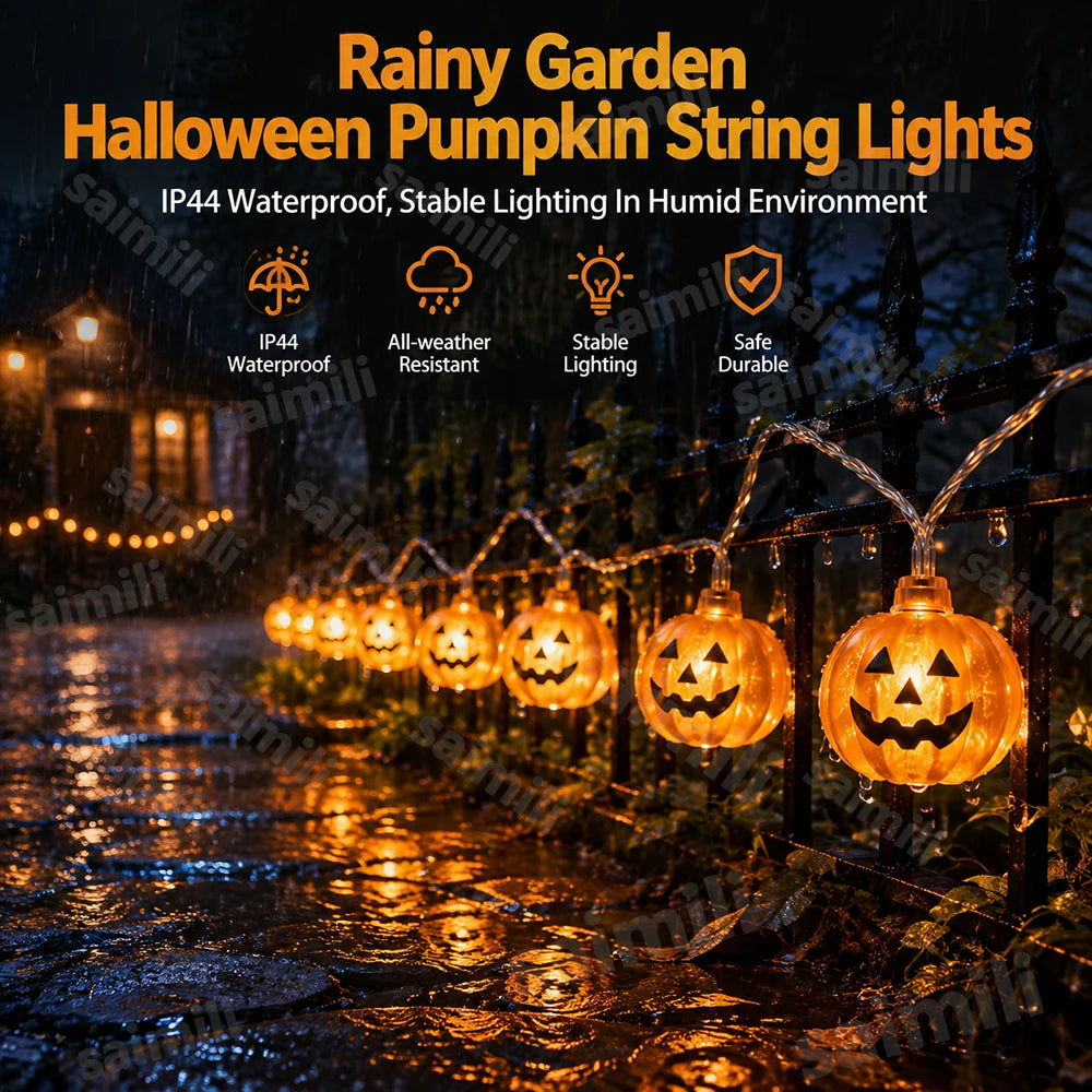 Halloween Decor Pumpkin String Lights Horror Atmosphere Decor For Home Holiday Halloween Trick Or Treat Party DIY Decor Lighting