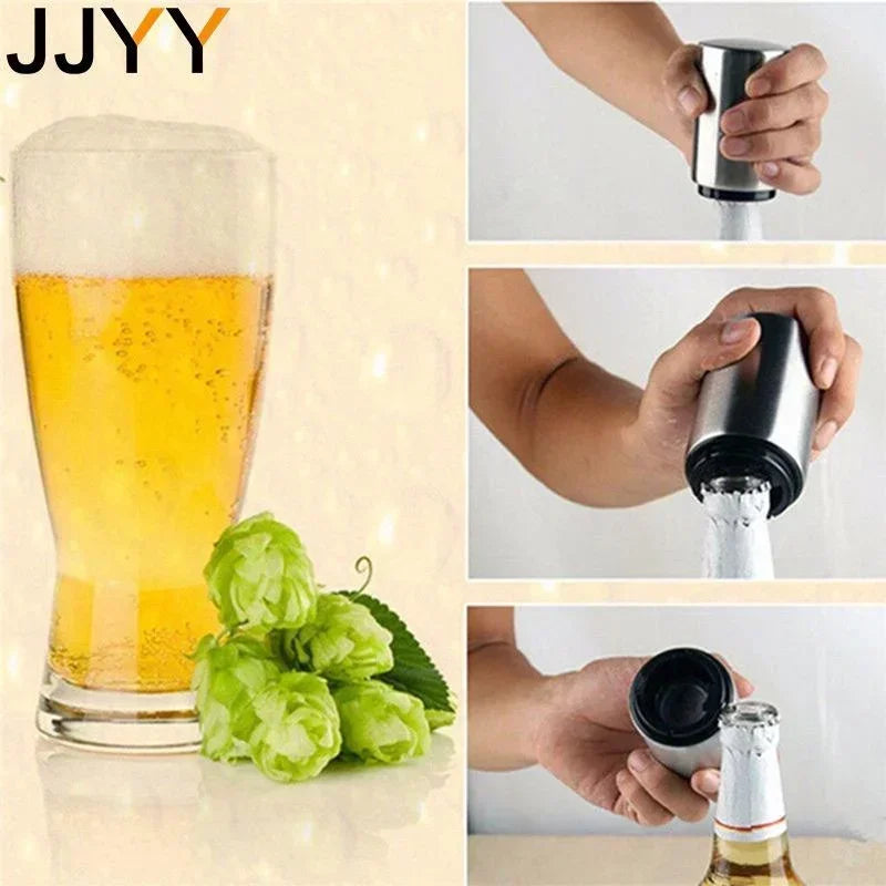 Stainless Steel Automatic Beer Bottle Opener Magnet Push Down Opener for Wine Beer Soda Caps Kitchen Tool