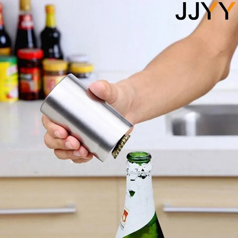Stainless Steel Automatic Beer Bottle Opener Magnet Push Down Opener for Wine Beer Soda Caps Kitchen Tool