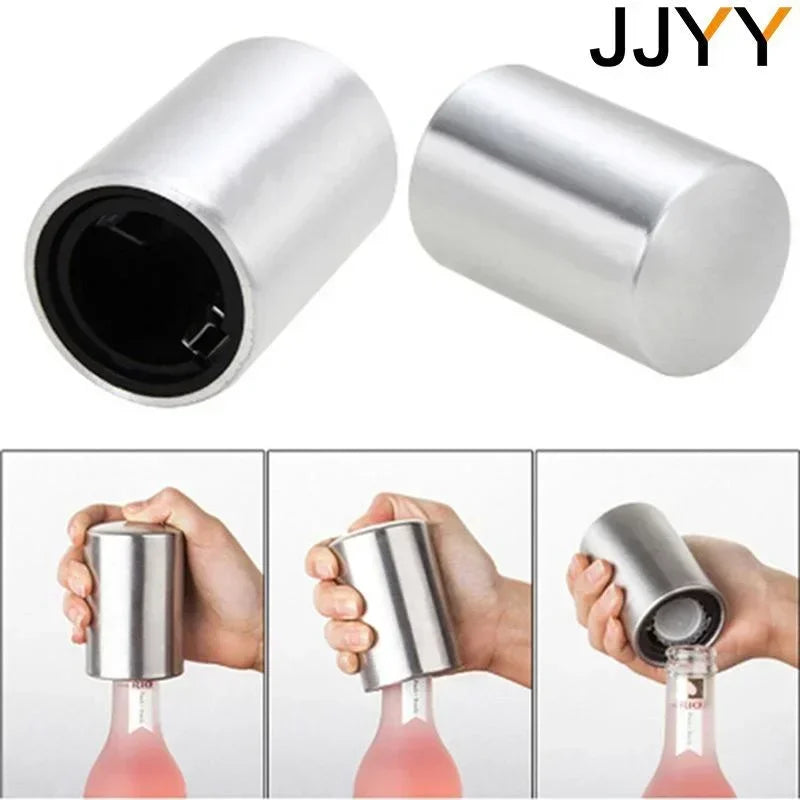 Stainless Steel Automatic Beer Bottle Opener Magnet Push Down Opener for Wine Beer Soda Caps Kitchen Tool